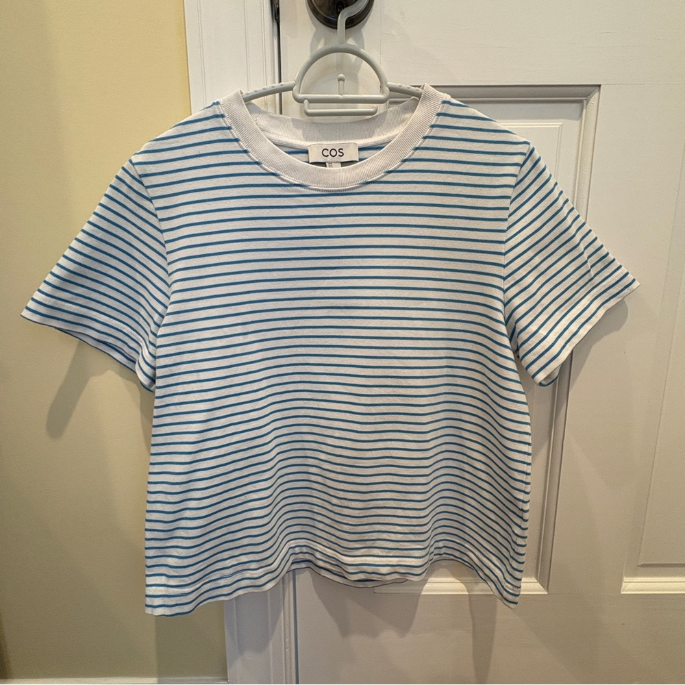 COS Striped Tee in Blue and White - Size M